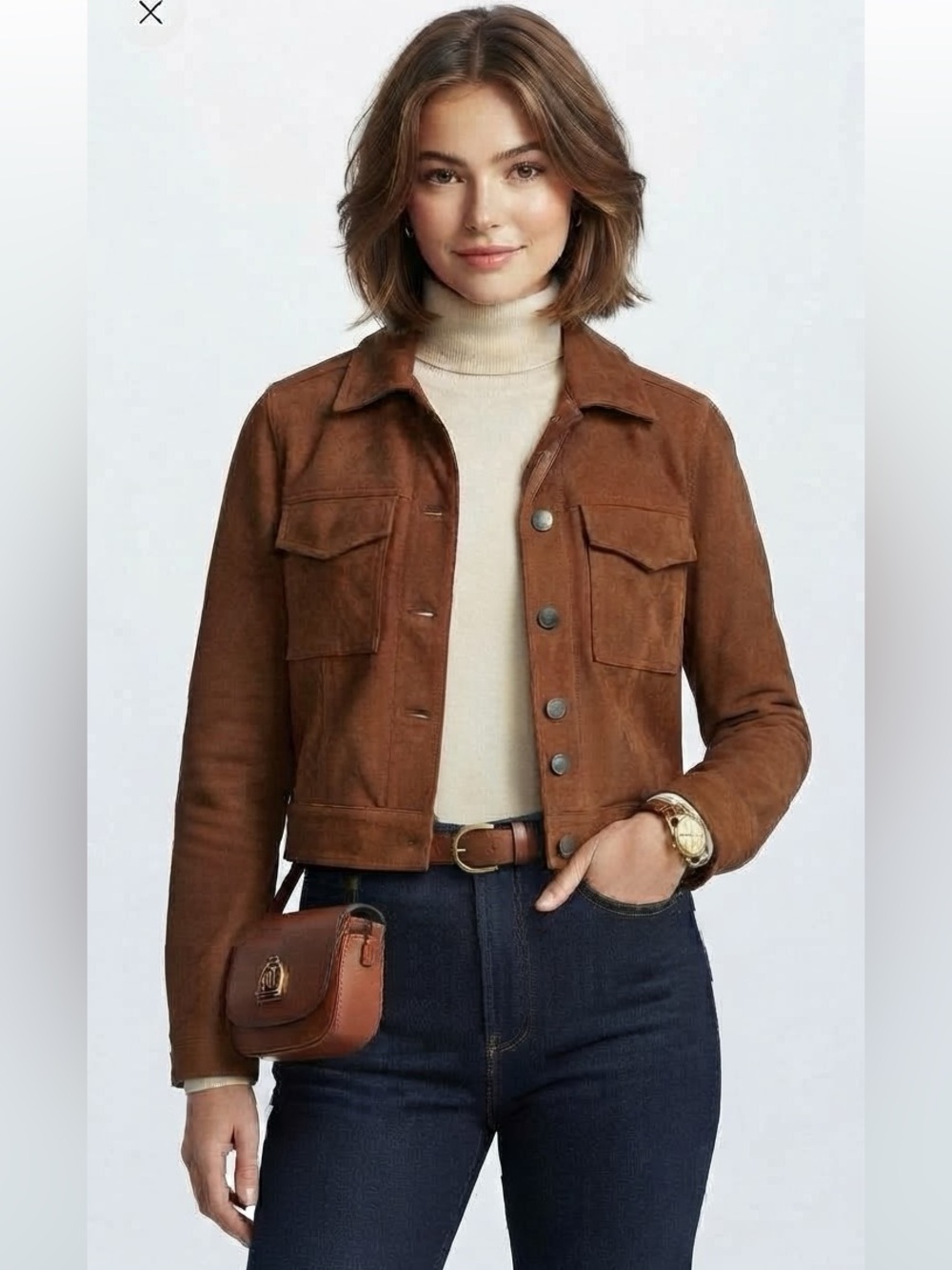 Abercrombie & Fitch Faux Suede Brown Suede Trucker Jacket Lined Size Extra Small